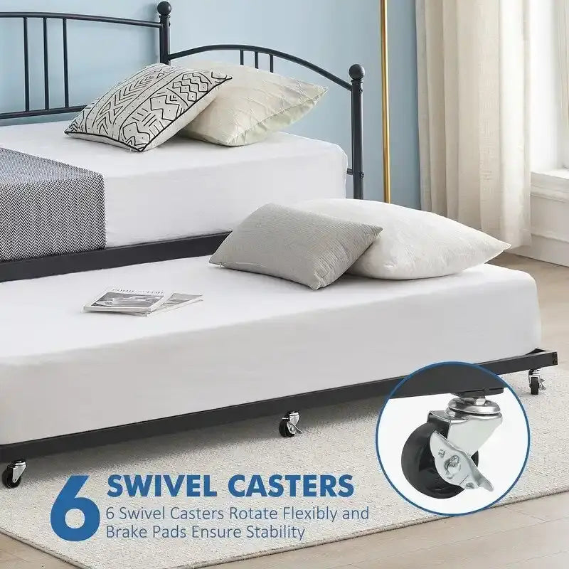 Letto da giorno gemello in metallo rosa/bianco/nero con letto estraibile, per 2 persone