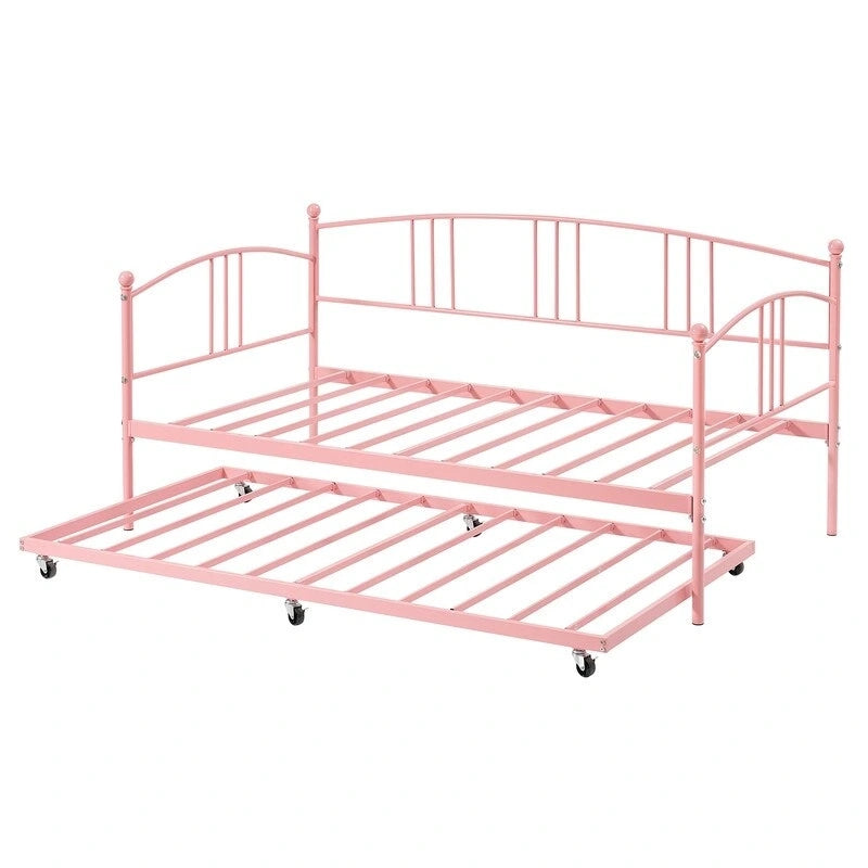 Letto da giorno gemello in metallo rosa/bianco/nero con letto estraibile, per 2 persone