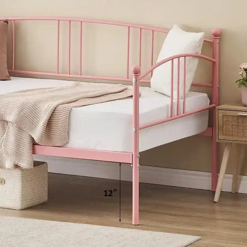 Letto da giorno gemello in metallo rosa/bianco/nero con letto estraibile, per 2 persone