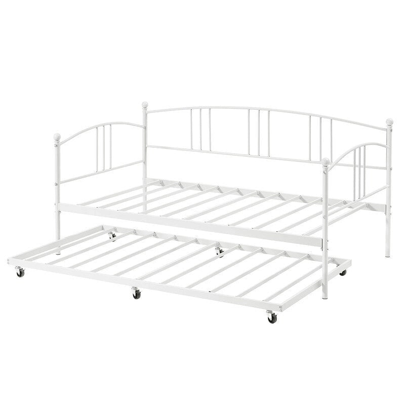 Letto da giorno gemello in metallo rosa/bianco/nero con letto estraibile, per 2 persone