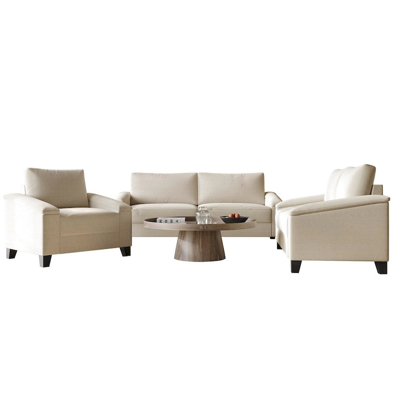 Set da salotto CraftPorch a 3 pezzi in lino imbottito, stile semplice