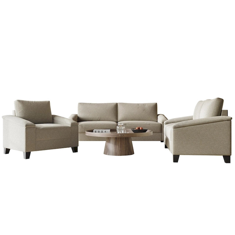Set da salotto CraftPorch a 3 pezzi in lino imbottito, stile semplice