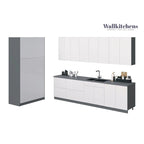 Set di mobili da cucina base bianchi lucidi, larghezza 3 metri, 1 cucina