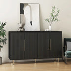 Credenza/Mobile Buffet Scanalato Bianco/Nero, Mobile Contenitore a 2 Ante, Montaggio da 1 Persona