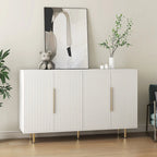 Credenza/Mobile Buffet Scanalato Bianco/Nero, Mobile Contenitore a 2 Ante, Montaggio da 1 Persona