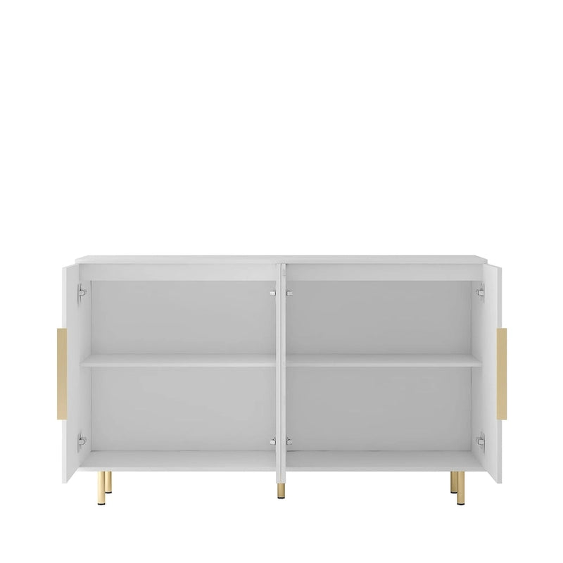 Credenza/Mobile Buffet Scanalato Bianco/Nero, Mobile Contenitore a 2 Ante, Montaggio da 1 Persona