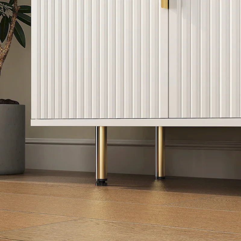 Credenza/Mobile Buffet Scanalato Bianco/Nero, Mobile Contenitore a 2 Ante, Montaggio da 1 Persona
