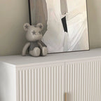 Credenza/Mobile Buffet Scanalato Bianco/Nero, Mobile Contenitore a 2 Ante, Montaggio da 1 Persona