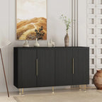 Credenza/Mobile Buffet Scanalato Bianco/Nero, Mobile Contenitore a 2 Ante, Montaggio da 1 Persona