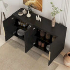 Credenza/Mobile Buffet Scanalato Bianco/Nero, Mobile Contenitore a 2 Ante, Montaggio da 1 Persona