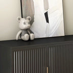 Credenza/Mobile Buffet Scanalato Bianco/Nero, Mobile Contenitore a 2 Ante, Montaggio da 1 Persona