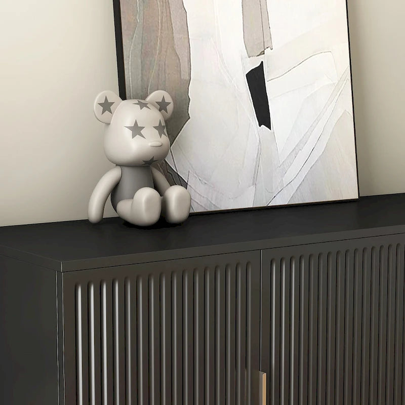 Credenza/Mobile Buffet Scanalato Bianco/Nero, Mobile Contenitore a 2 Ante, Montaggio da 1 Persona