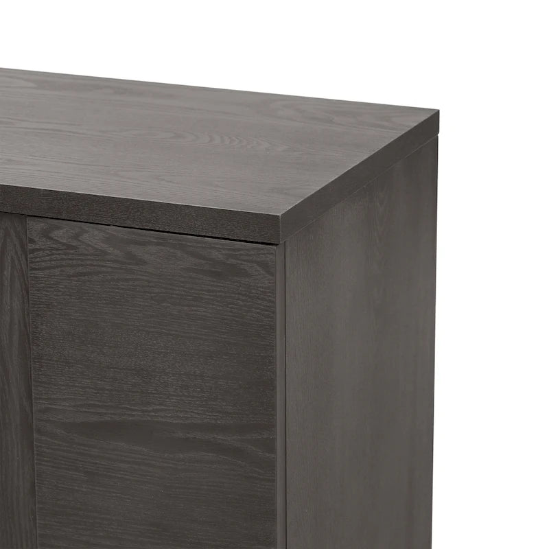 Credenza in legno color tortora/blu navy/nero, ripiani regolabili e maniglie dorate