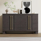 Credenza in legno color tortora/blu navy/nero, ripiani regolabili e maniglie dorate