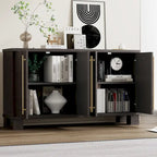 Credenza in legno color tortora/blu navy/nero, ripiani regolabili e maniglie dorate
