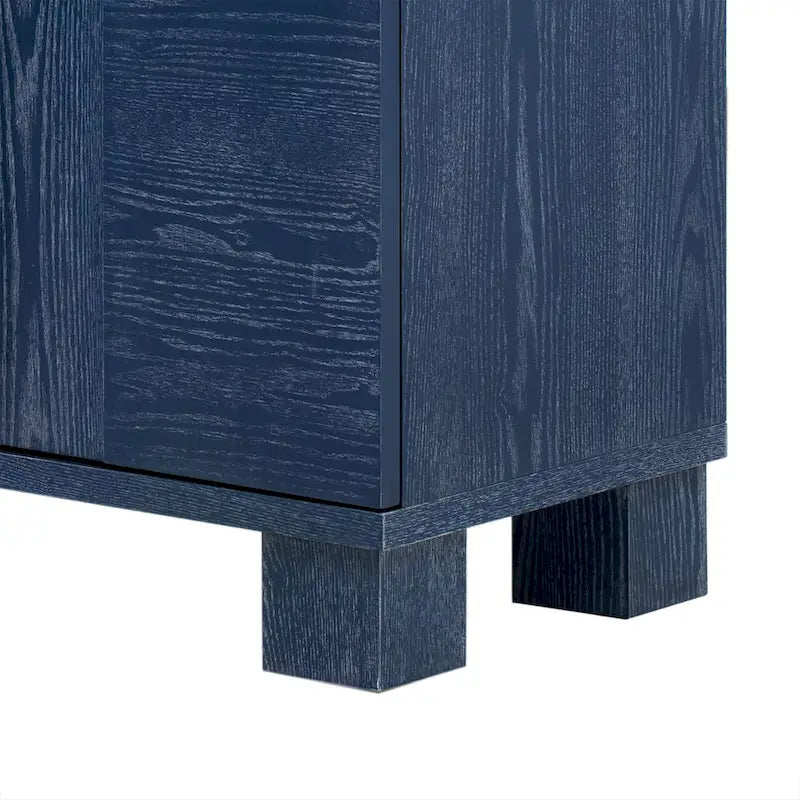 Credenza in legno color tortora/blu navy/nero, ripiani regolabili e maniglie dorate