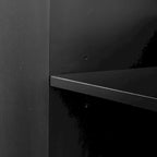 Credenza in legno color tortora/blu navy/nero, ripiani regolabili e maniglie dorate