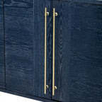 Credenza in legno color tortora/blu navy/nero, ripiani regolabili e maniglie dorate