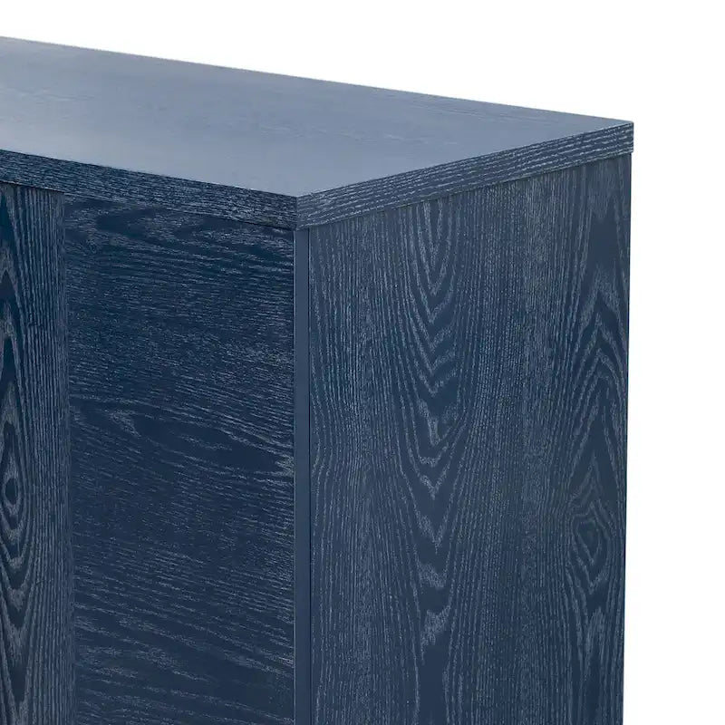 Credenza in legno color tortora/blu navy/nero, ripiani regolabili e maniglie dorate