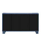Credenza in legno color tortora/blu navy/nero, ripiani regolabili e maniglie dorate