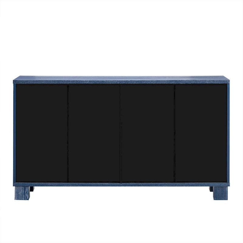 Credenza in legno color tortora/blu navy/nero, ripiani regolabili e maniglie dorate