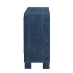 Credenza in legno color tortora/blu navy/nero, ripiani regolabili e maniglie dorate