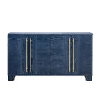 Credenza in legno color tortora/blu navy/nero, ripiani regolabili e maniglie dorate