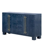 Credenza in legno color tortora/blu navy/nero, ripiani regolabili e maniglie dorate