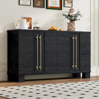 Credenza in legno color tortora/blu navy/nero, ripiani regolabili e maniglie dorate