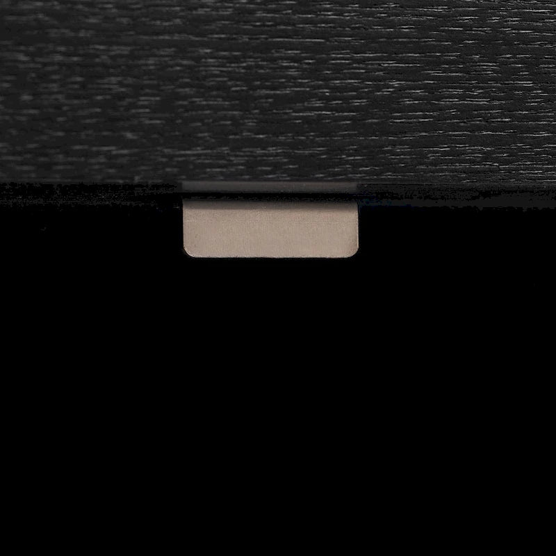 Credenza in legno color tortora/blu navy/nero, ripiani regolabili e maniglie dorate