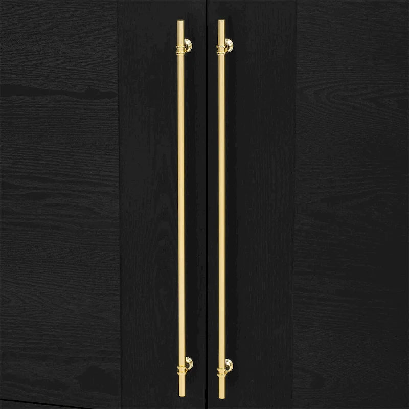 Credenza in legno color tortora/blu navy/nero, ripiani regolabili e maniglie dorate