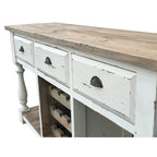 Console in gesso bianco e pino naturale con portabottiglie + 3 cassetti