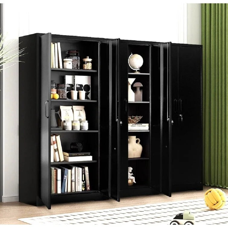 Armadietto portaoggetti in acciaio da 180 cm con 2 ante con serratura e 4 ripiani regolabili – Nero / Bianco crema / Grigio, montaggio in 1 persona