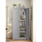 Armadietto portaoggetti in acciaio da 180 cm con 2 ante con serratura e 4 ripiani regolabili – Nero / Bianco crema / Grigio, montaggio in 1 persona