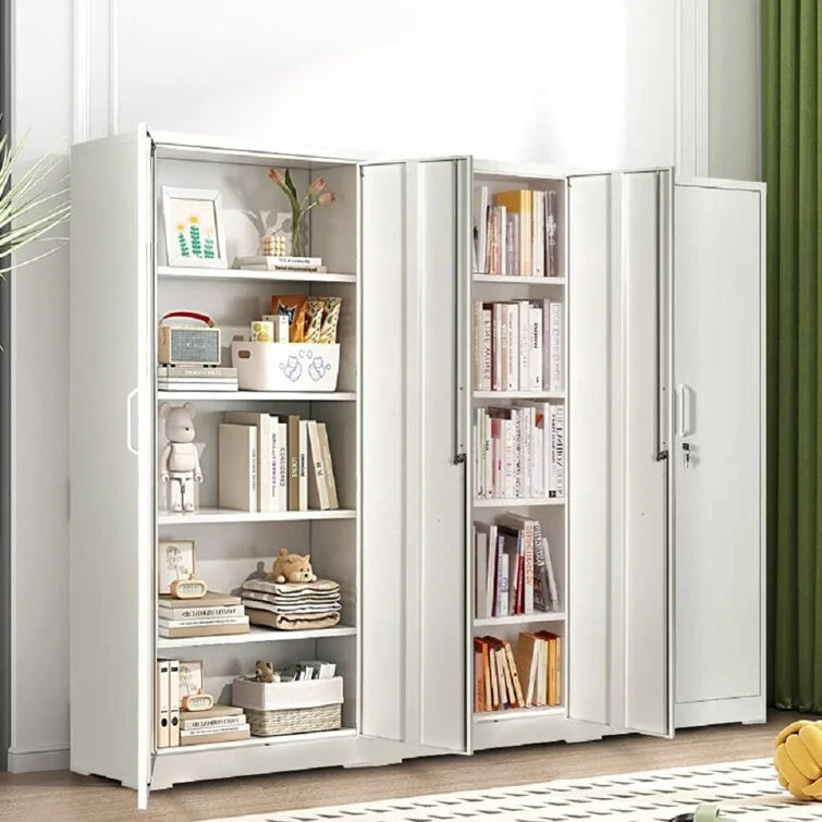 Armadietto portaoggetti in acciaio da 180 cm con 2 ante con serratura e 4 ripiani regolabili – Nero / Bianco crema / Grigio, montaggio in 1 persona