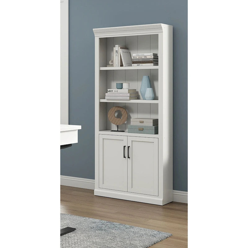 Libreria bassa con ante finitura legno bianco, singola, completamente assemblata