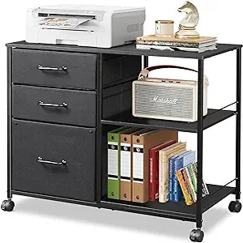 Schedario mobile a 3 cassetti con finitura in legno nero, 1 persona