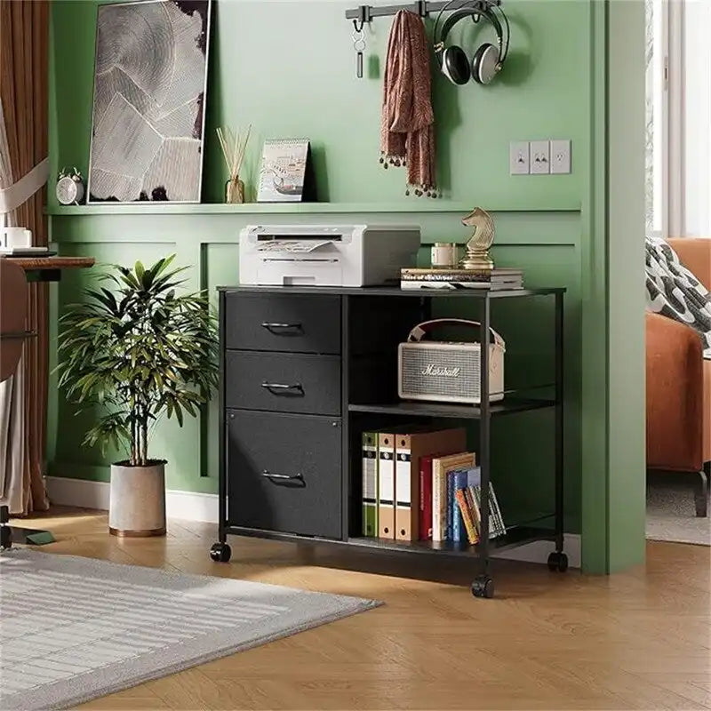 Schedario mobile a 3 cassetti con finitura in legno nero, 1 persona