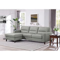 Divano sezionale Hydeline Elm in pelle primo fiore con chaise longue, piume, memory foam e molle
