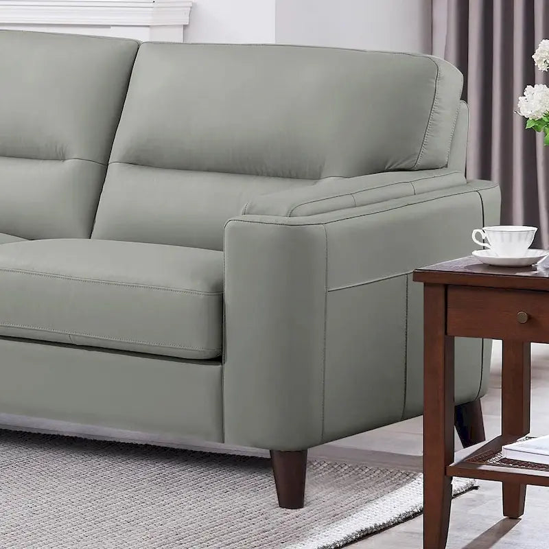 Divano sezionale Hydeline Elm in pelle primo fiore con chaise longue, piume, memory foam e molle