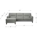 Divano sezionale Hydeline Elm in pelle primo fiore con chaise longue, piume, memory foam e molle