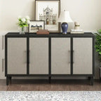 Credenza con ante in lino beige/nero, 2 opzioni di colore, utilizzo singolo
