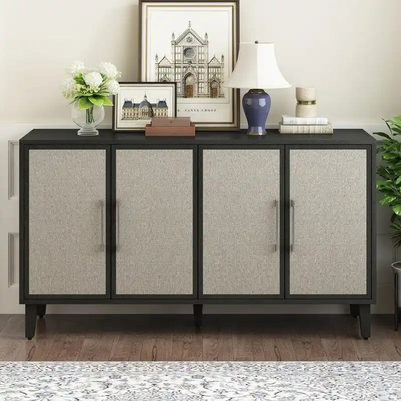 Credenza con ante in lino beige/nero, 2 opzioni di colore, utilizzo singolo