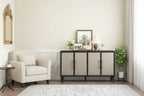 Credenza con ante in lino beige/nero, 2 opzioni di colore, utilizzo singolo