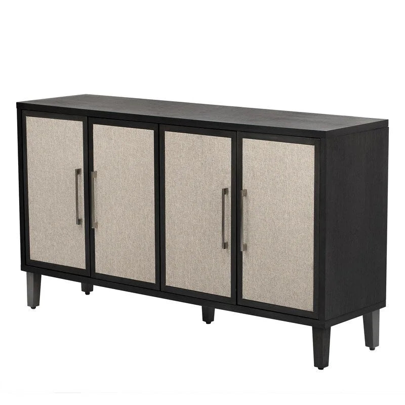 Credenza con ante in lino beige/nero, 2 opzioni di colore, utilizzo singolo