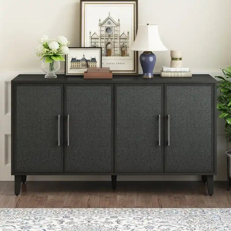 Credenza con ante in lino beige/nero, 2 opzioni di colore, utilizzo singolo