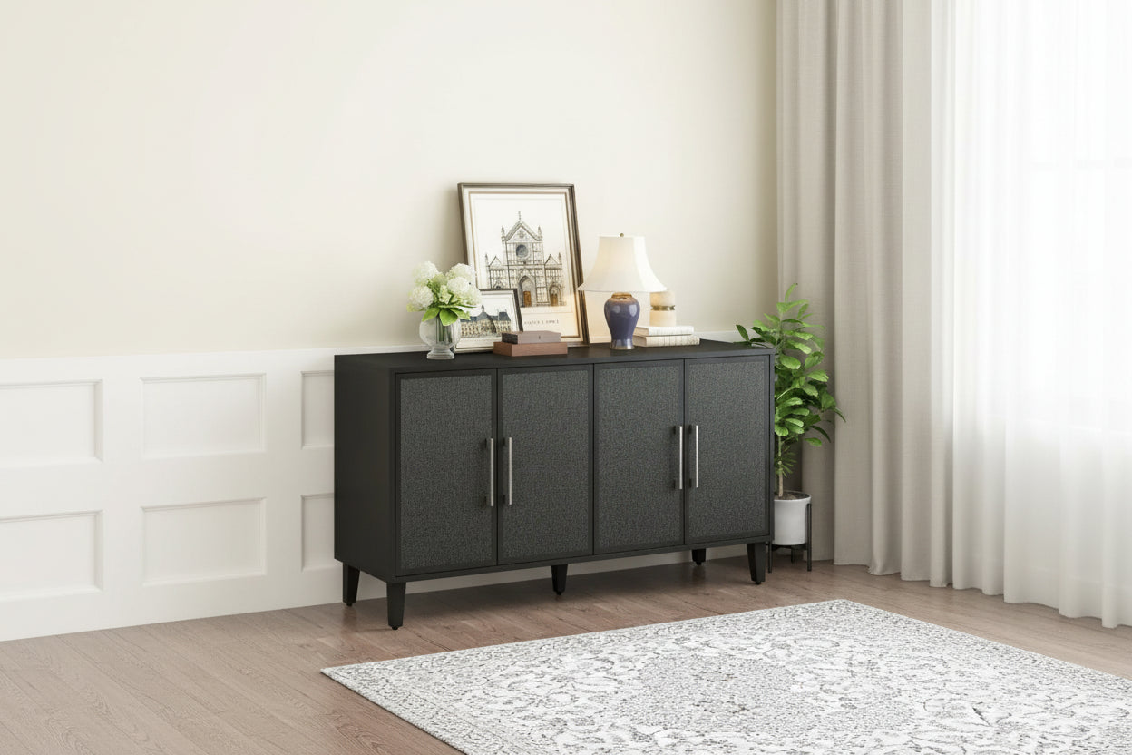 Credenza con ante in lino beige/nero, 2 opzioni di colore, utilizzo singolo