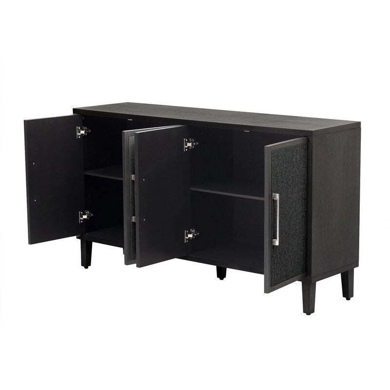 Credenza con ante in lino beige/nero, 2 opzioni di colore, utilizzo singolo