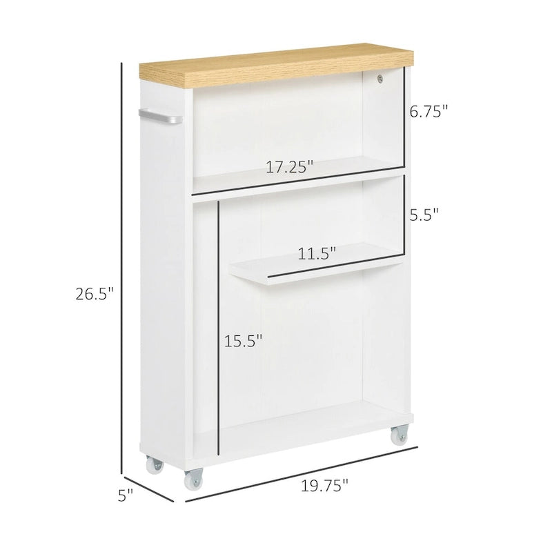 Carrello Portaoggetti Slim da Bagno su Ruote, Bianco, a 3 Ripiani, per Uso Singolo