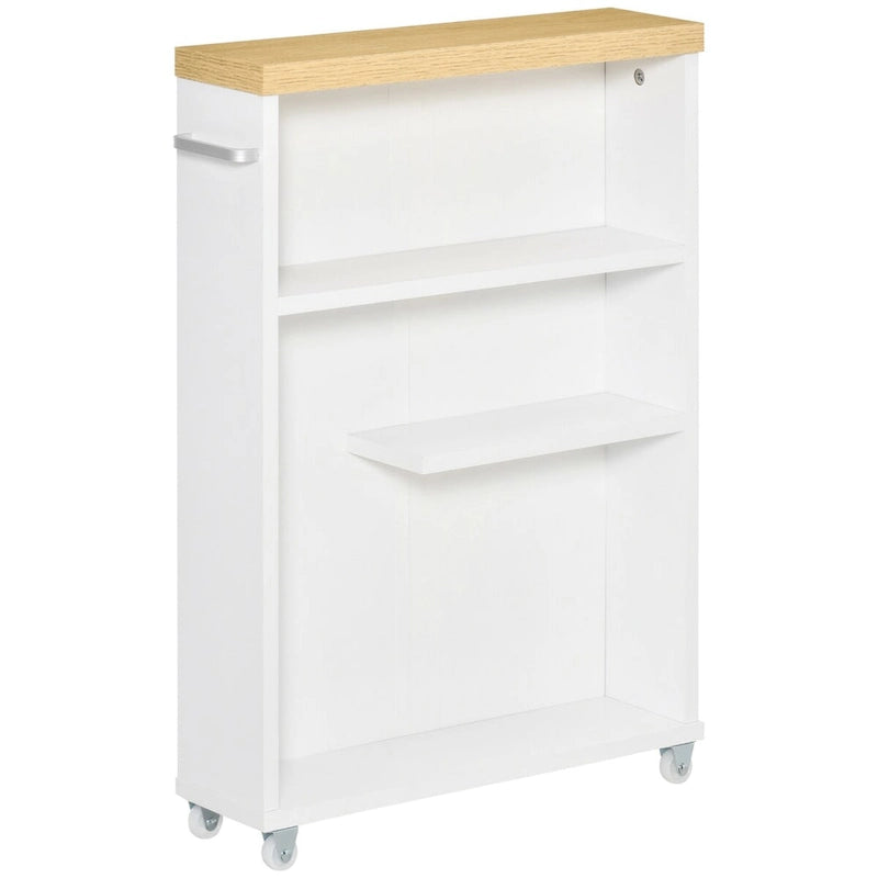 Carrello Portaoggetti Slim da Bagno su Ruote, Bianco, a 3 Ripiani, per Uso Singolo